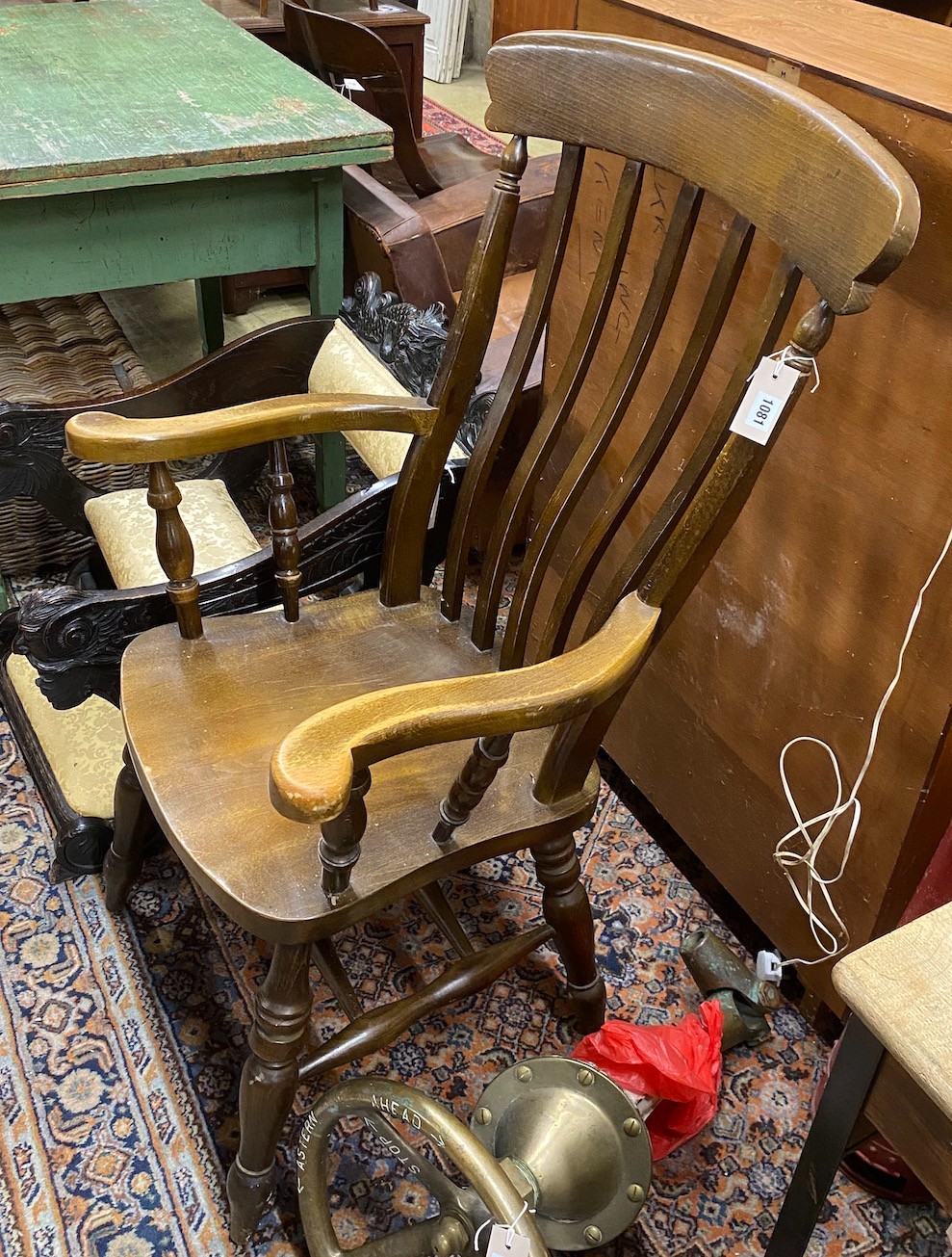 A Victorian style beech lathe back Windsor armchair, width 63cm, height 116cm